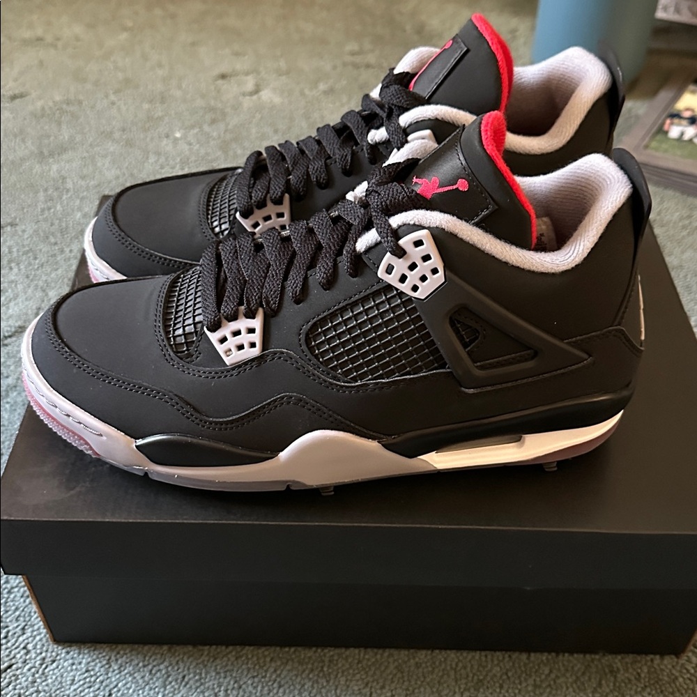 Nike Air Jordan 4 Bred Black Red Golf Shoes Deadstock Size 9.5 New w Tags - Picture 3 of 8